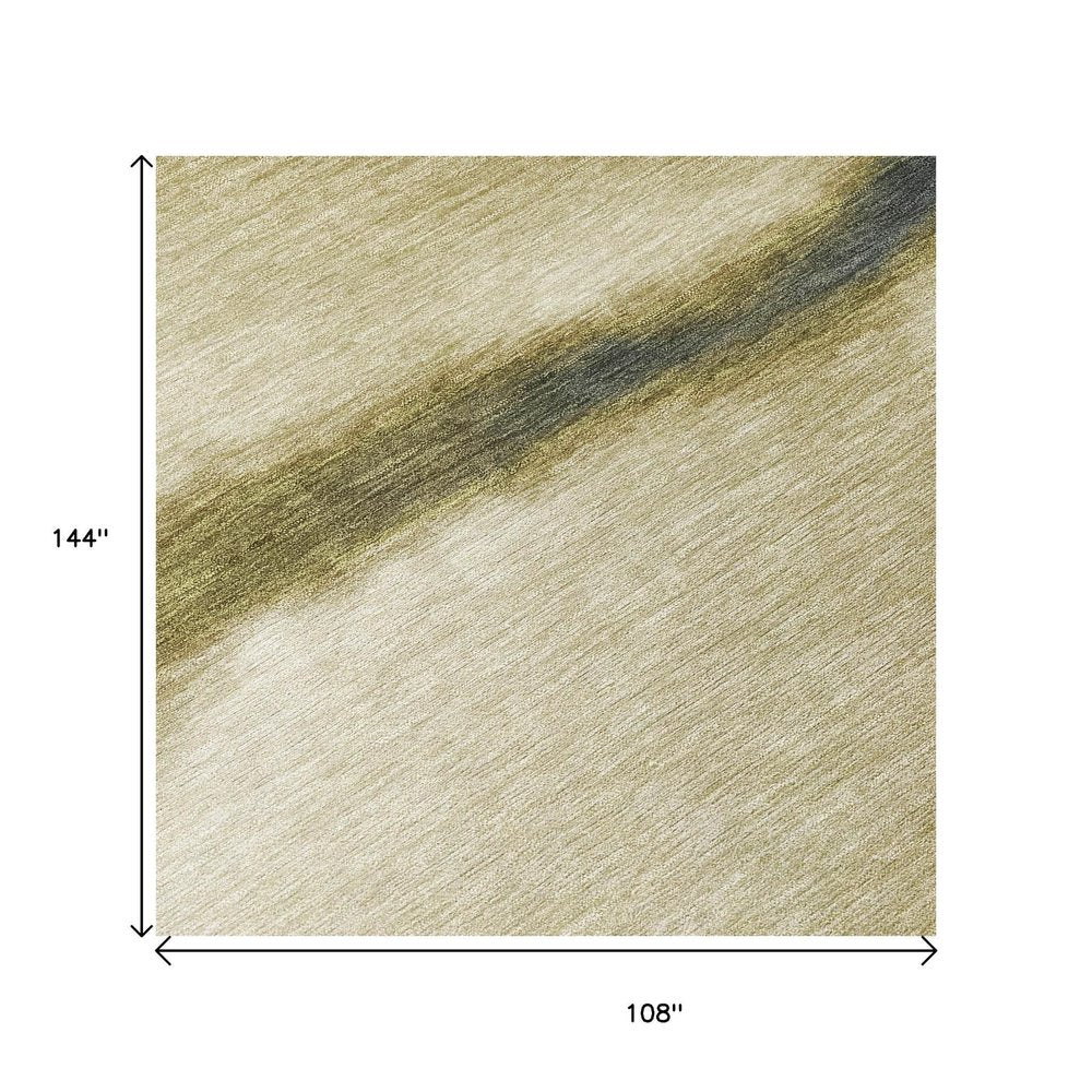 9' X 12' Wheat Blue And Beige Abstract Washable Indoor Outdoor Area Rug