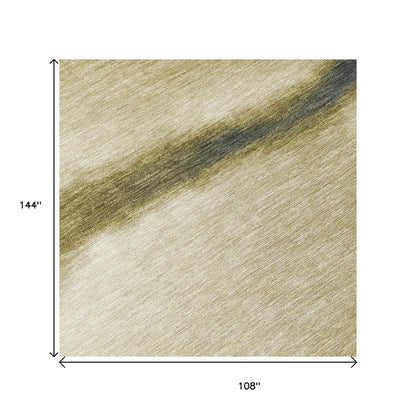 9' X 12' Wheat Blue And Beige Abstract Washable Indoor Outdoor Area Rug