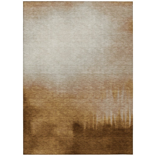 10' X 14' Copper Ivory And Chocolate Abstract Washable Indoor Outdoor Area Rug