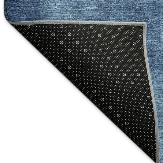 9' X 12' Denim Blue Beige And Cream Abstract Washable Indoor Outdoor Area Rug