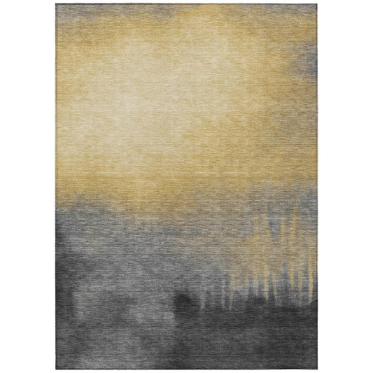 10' X 14' Granite Gray Gold And Gray Abstract Washable Indoor Outdoor Area Rug