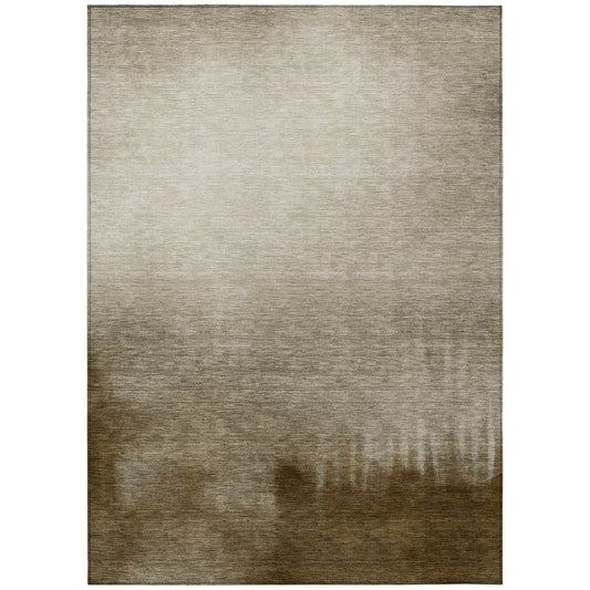 9' X 12' Khaki Brown And Beige Abstract Washable Indoor Outdoor Area Rug