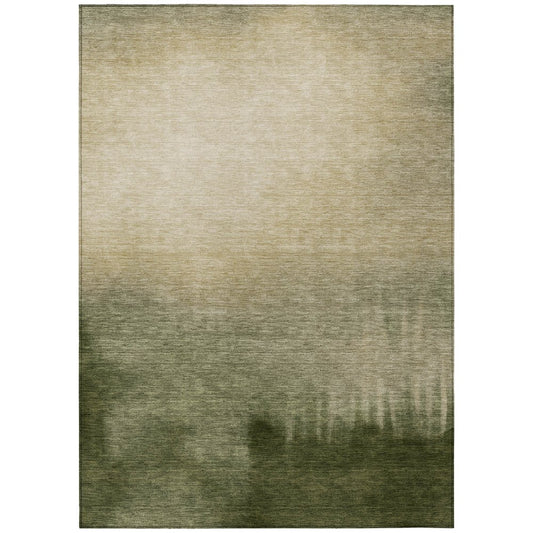 9' X 12' Olive Green Beige And Wheat Abstract Washable Indoor Outdoor Area Rug