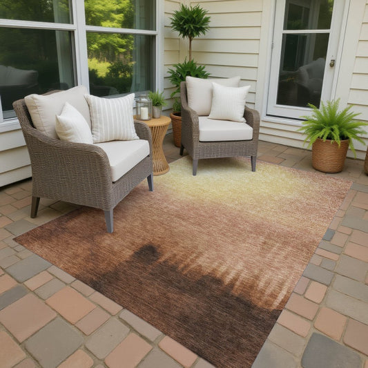 9' X 12' Rust Orange And Wheat Abstract Washable Indoor Outdoor Area Rug