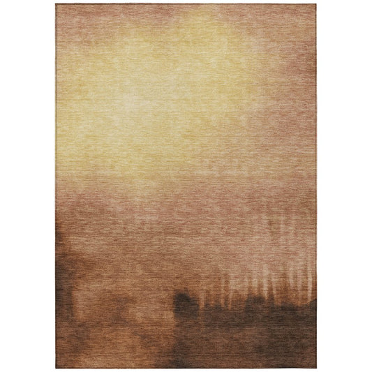 9' X 12' Rust Orange And Wheat Abstract Washable Indoor Outdoor Area Rug