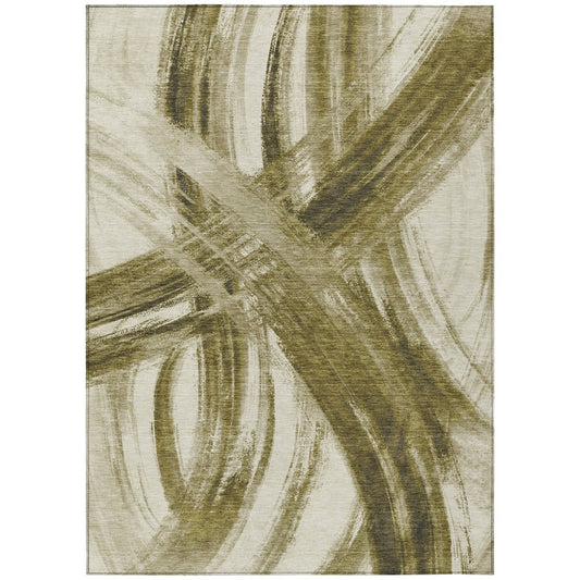 10' X 14' Khaki Beige And Brown Abstract Washable Indoor Outdoor Area Rug