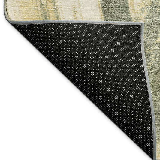 9' X 12' Olive Green Gold And Beige Abstract Washable Indoor Outdoor Area Rug