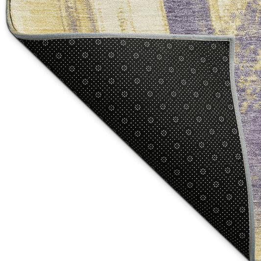 9' X 12' Plum Gold And Beige Abstract Washable Indoor Outdoor Area Rug