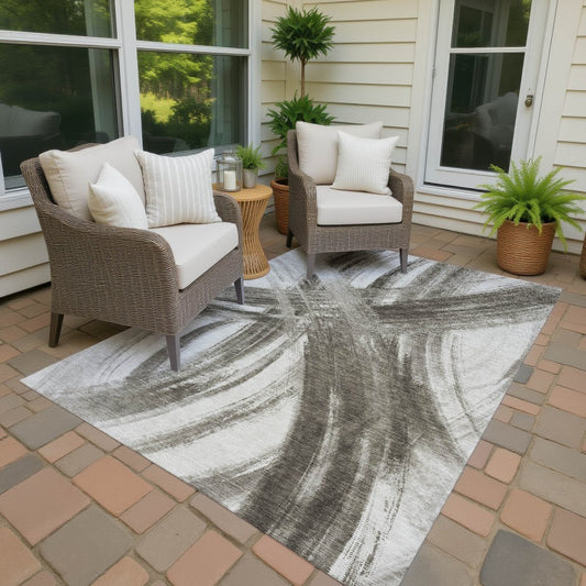 9' X 12' Taupe And Ivory Abstract Washable Indoor Outdoor Area Rug