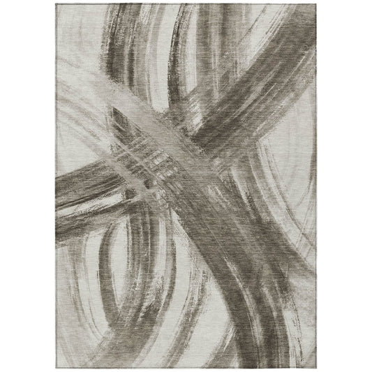9' X 12' Taupe And Ivory Abstract Washable Indoor Outdoor Area Rug