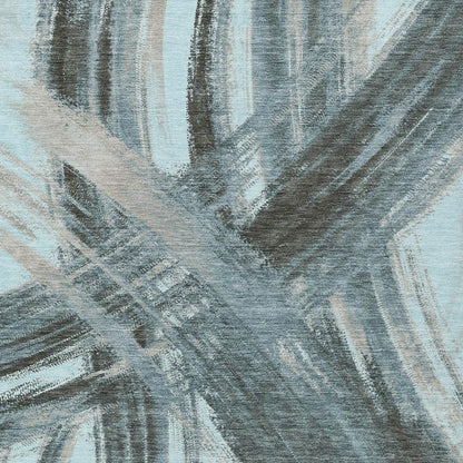 9' X 12' Teal Blue Charcoal And Silver Abstract Washable Indoor Outdoor Area Rug