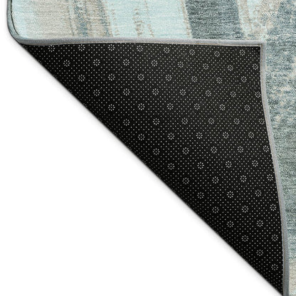 9' X 12' Teal Blue Charcoal And Silver Abstract Washable Indoor Outdoor Area Rug