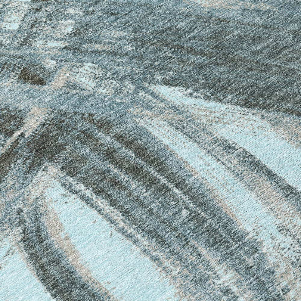 9' X 12' Teal Blue Charcoal And Silver Abstract Washable Indoor Outdoor Area Rug