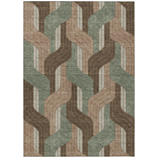 10' X 14' Chocolate Beige And Taupe Striped Washable Indoor Outdoor Area Rug