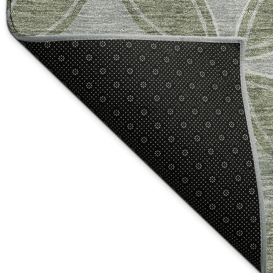 10' X 14' Artichoke Green And Ivory Geometric Washable Indoor Outdoor Area Rug