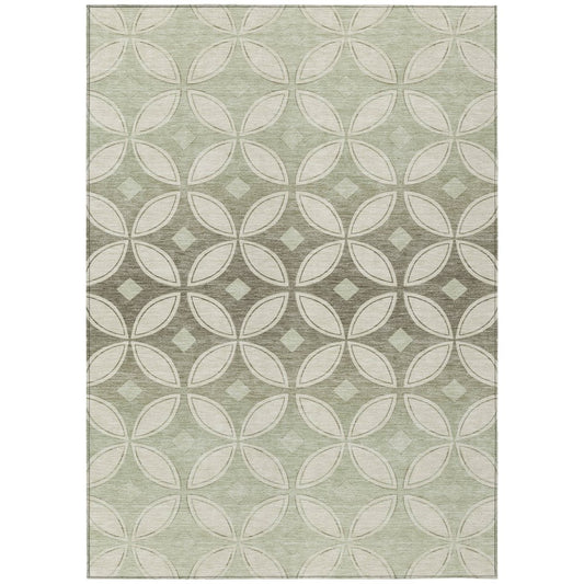 9' X 12' Beige Ivory And Sage Geometric Washable Indoor Outdoor Area Rug