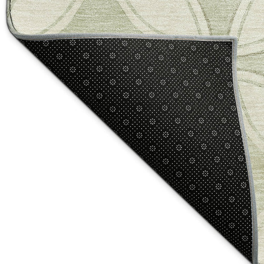 9' X 12' Beige Ivory And Sage Geometric Washable Indoor Outdoor Area Rug