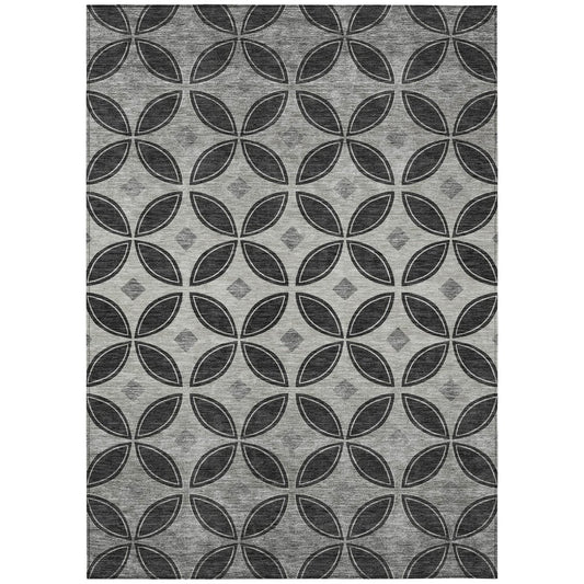 9' X 12' Black And Ivory Geometric Washable Indoor Outdoor Area Rug