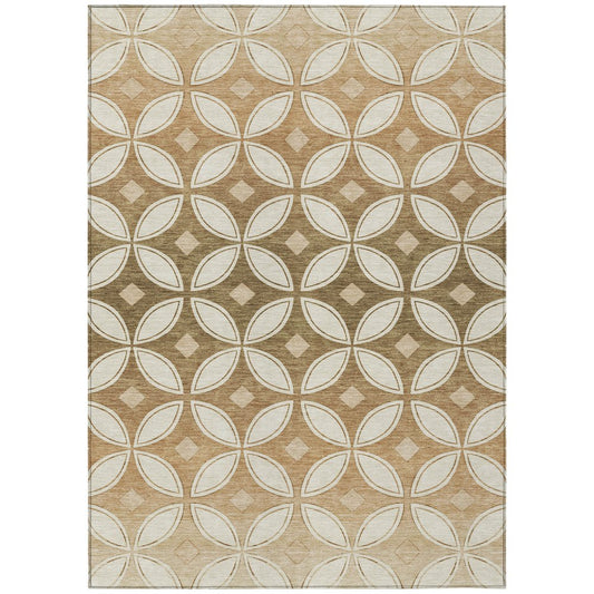 10' X 14' Copper And Ivory Geometric Washable Indoor Outdoor Area Rug