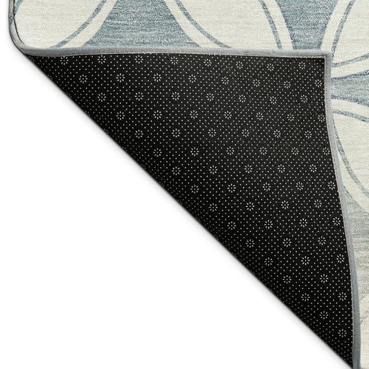 10' X 14' Ivory And Blue Geometric Washable Indoor Outdoor Area Rug