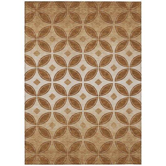 9' X 12' Rust And Beige Geometric Washable Indoor Outdoor Area Rug