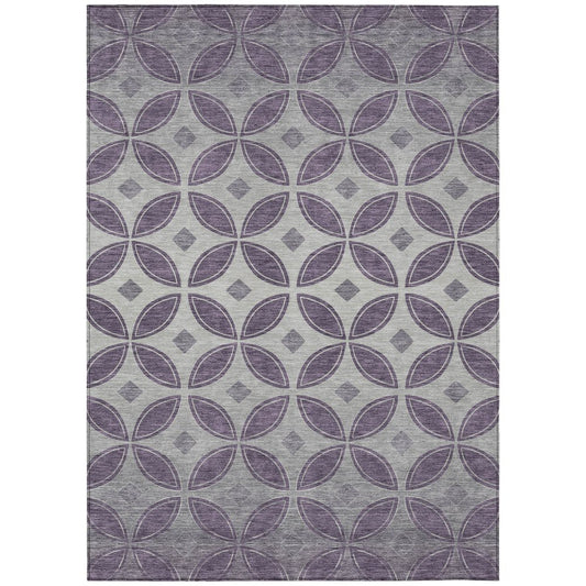 9' X 12' Plum And Ivory Geometric Washable Indoor Outdoor Area Rug