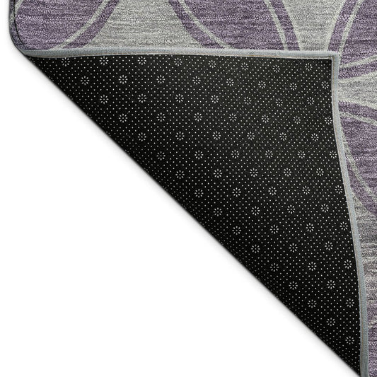 9' X 12' Plum And Ivory Geometric Washable Indoor Outdoor Area Rug