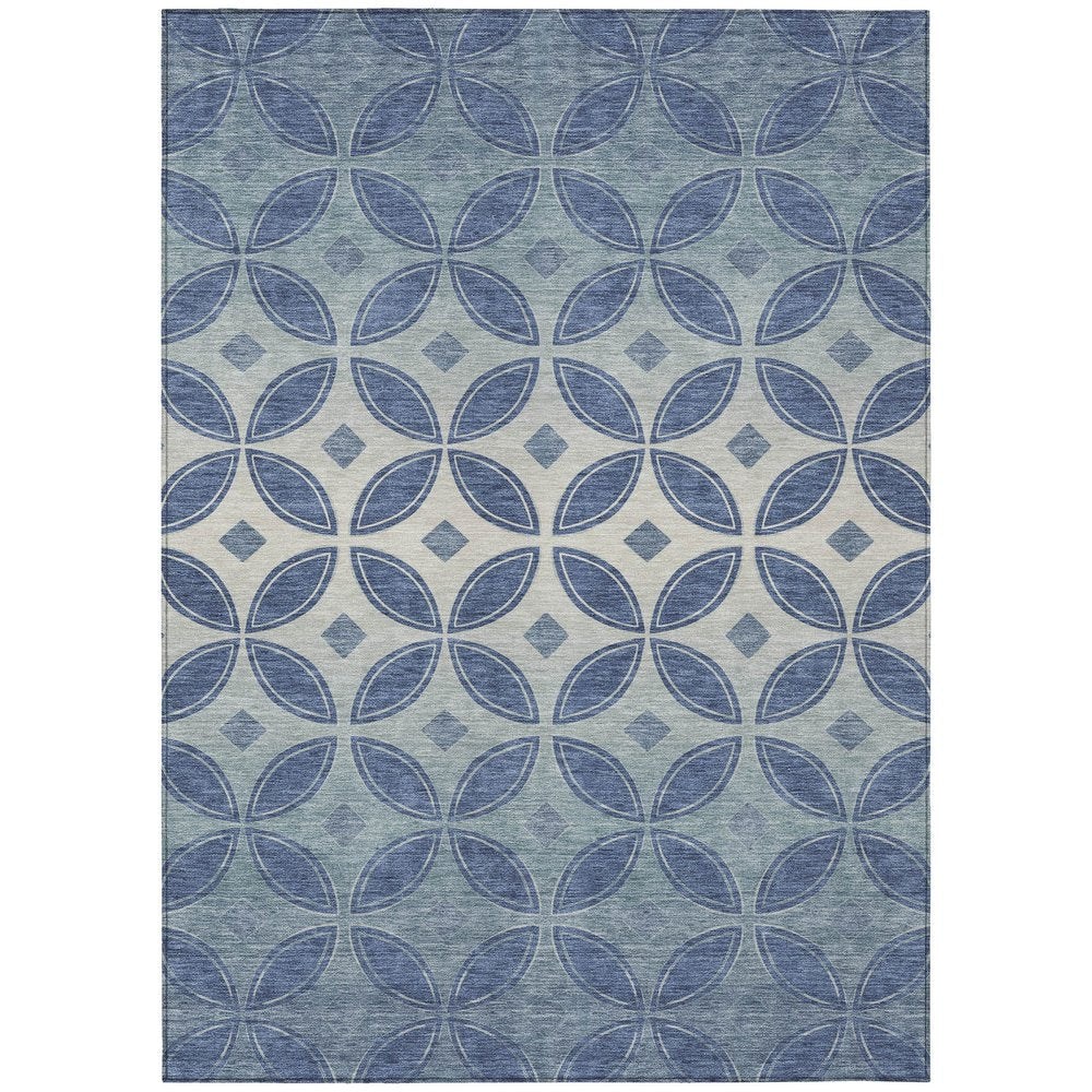 9' X 12' Teal Blue And Ivory Geometric Washable Indoor Outdoor Area Rug