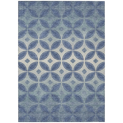 9' X 12' Teal Blue And Ivory Geometric Washable Indoor Outdoor Area Rug