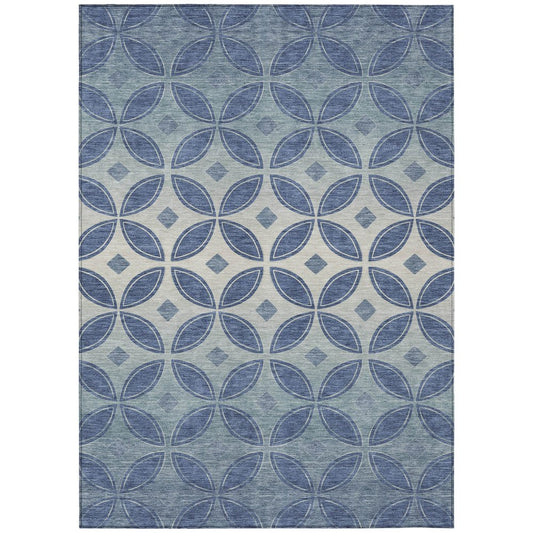 9' X 12' Teal Blue And Ivory Geometric Washable Indoor Outdoor Area Rug