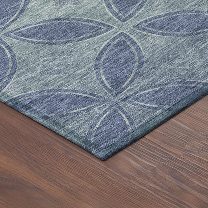 9' X 12' Teal Blue And Ivory Geometric Washable Indoor Outdoor Area Rug