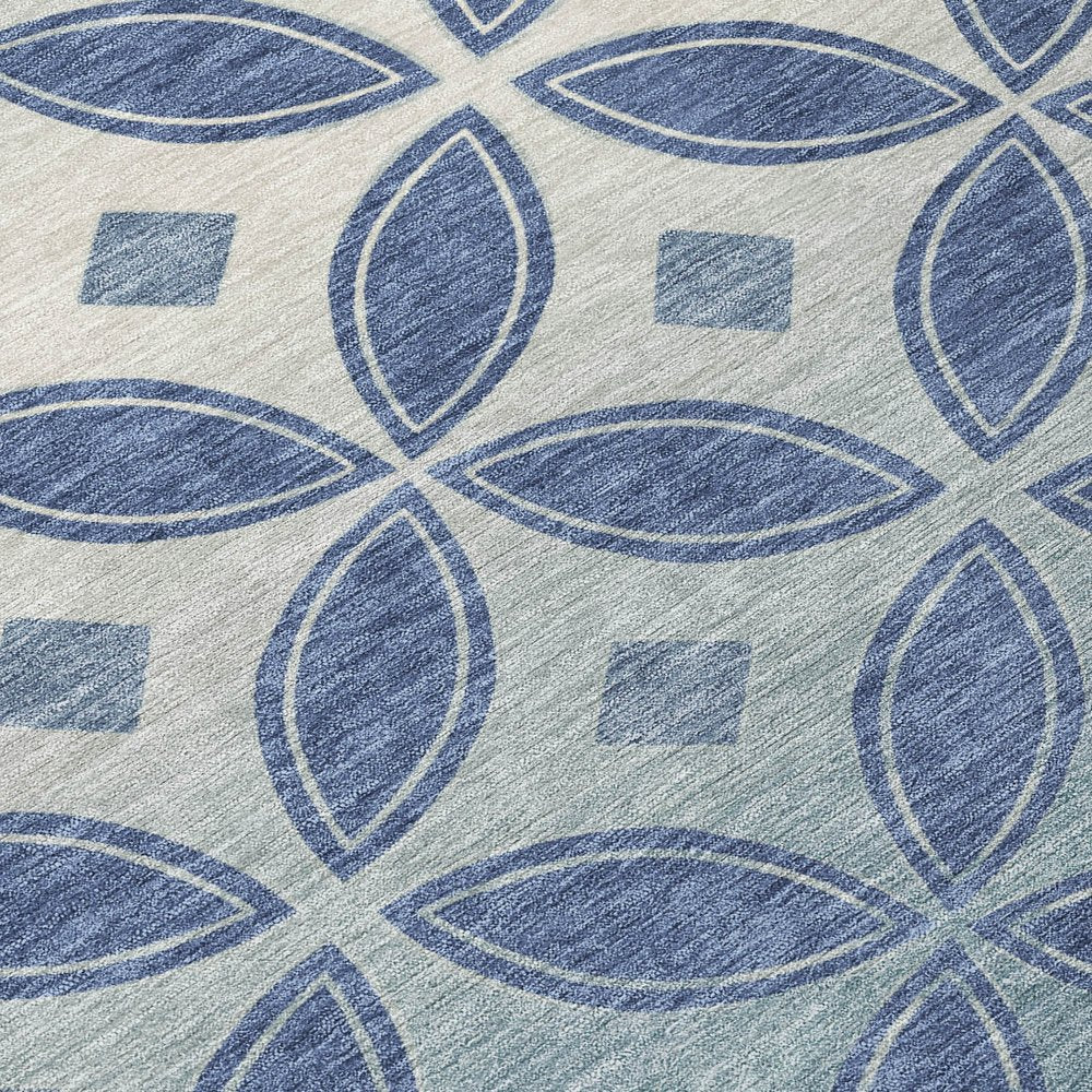 9' X 12' Teal Blue And Ivory Geometric Washable Indoor Outdoor Area Rug