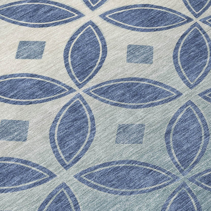 9' X 12' Teal Blue And Ivory Geometric Washable Indoor Outdoor Area Rug