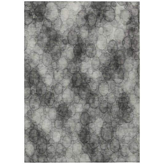 9' X 12' Ivory Gray And Black Abstract Washable Indoor Outdoor Area Rug
