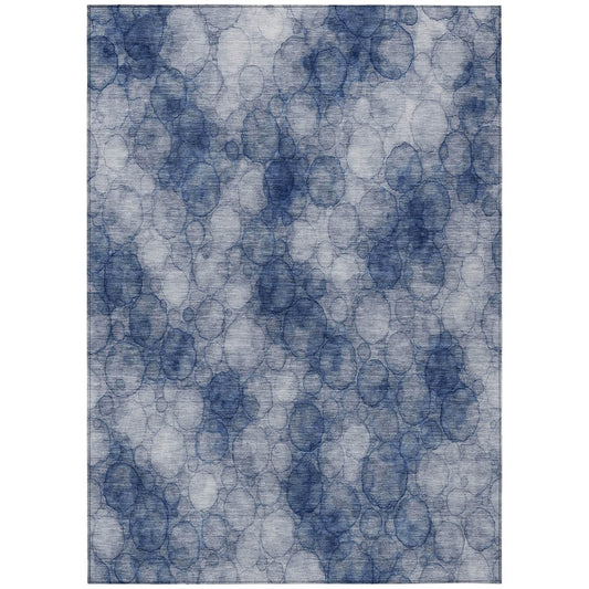 9' X 12' Navy Blue And Ivory Abstract Washable Indoor Outdoor Area Rug