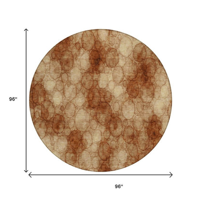 8' Rust And Orange Round Abstract Washable Indoor Outdoor Area Rug