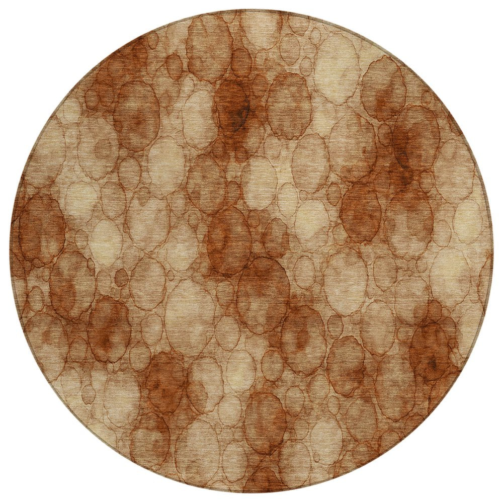 8' Rust And Orange Round Abstract Washable Indoor Outdoor Area Rug