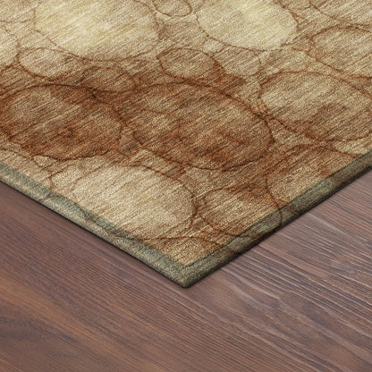 8' Rust And Orange Round Abstract Washable Indoor Outdoor Area Rug