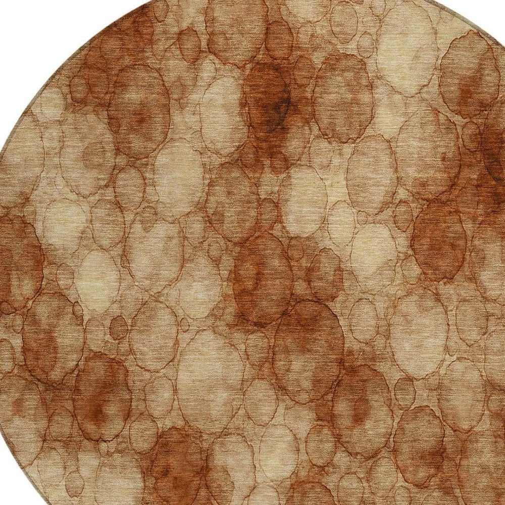 8' Rust And Orange Round Abstract Washable Indoor Outdoor Area Rug