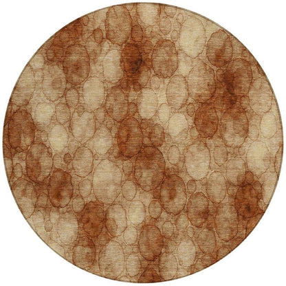 8' Rust And Orange Round Abstract Washable Indoor Outdoor Area Rug