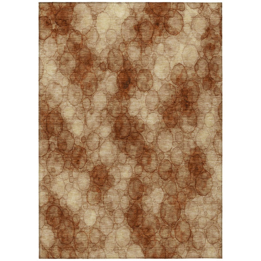 9' X 12' Rust And Orange Abstract Washable Indoor Outdoor Area Rug