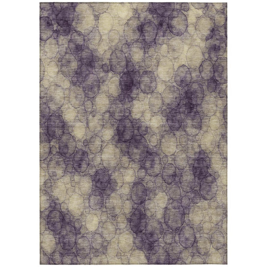 9' X 12' Plum And Wheat Abstract Washable Indoor Outdoor Area Rug