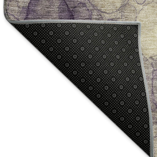 10' X 14' Plum And Wheat Abstract Washable Indoor Outdoor Area Rug