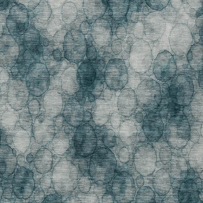 8' X 10' Turquoise And Ivory Abstract Washable Indoor Outdoor Area Rug
