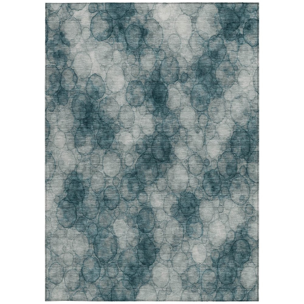 8' X 10' Turquoise And Ivory Abstract Washable Indoor Outdoor Area Rug