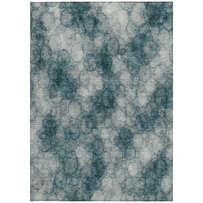 8' X 10' Turquoise And Ivory Abstract Washable Indoor Outdoor Area Rug