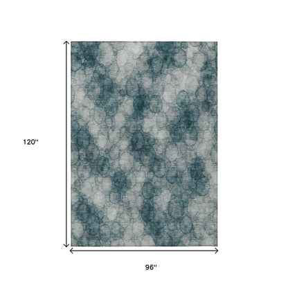 8' X 10' Turquoise And Ivory Abstract Washable Indoor Outdoor Area Rug