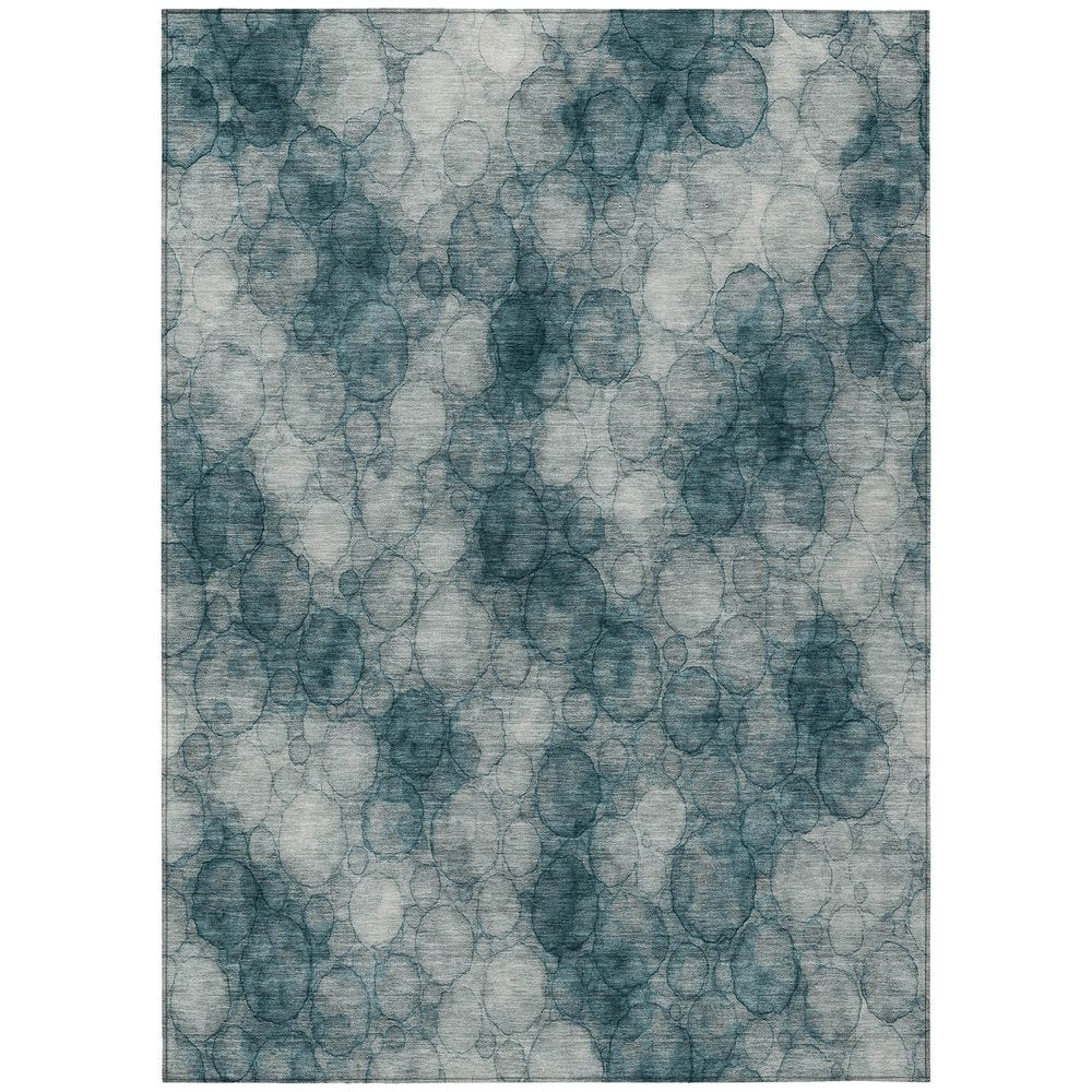 8' X 10' Turquoise And Ivory Abstract Washable Indoor Outdoor Area Rug