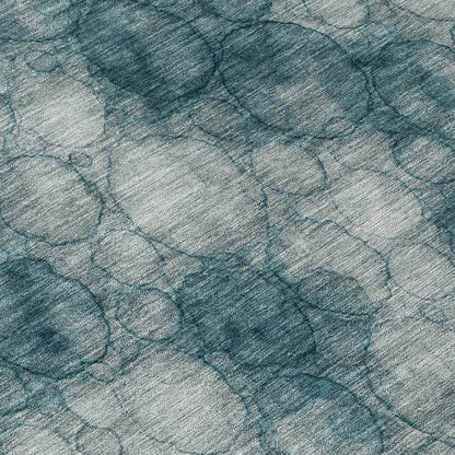 8' X 10' Turquoise And Ivory Abstract Washable Indoor Outdoor Area Rug