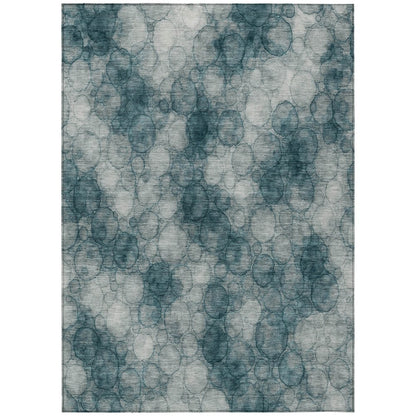 9' X 12' Turquoise And Ivory Abstract Washable Indoor Outdoor Area Rug